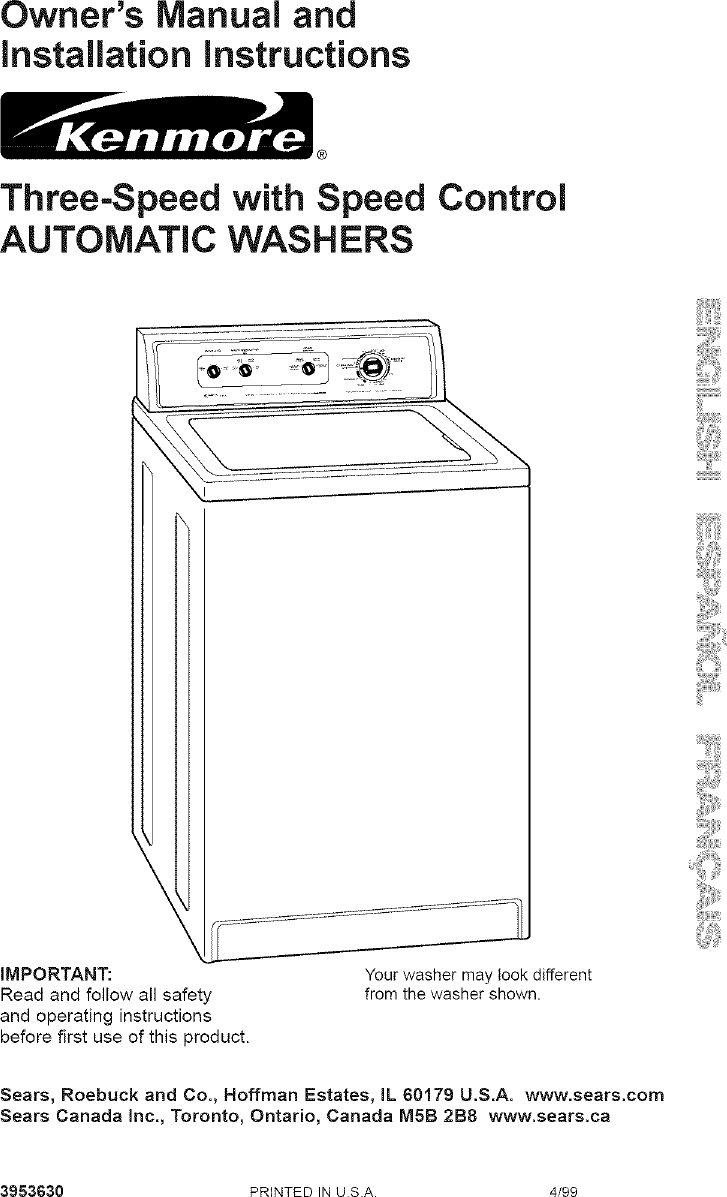 Kenmore 11020702990 User Manual AUTOMATIC WASHER Manuals And Guides ...