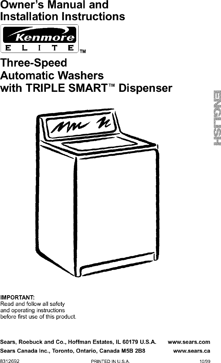 Kenmore 11020982992 User Manual WASHER Manuals And Guides L0305260