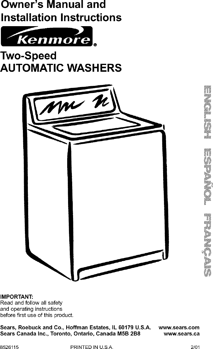 Kenmore 11022632100 User Manual WASHER Manuals And Guides L0407344