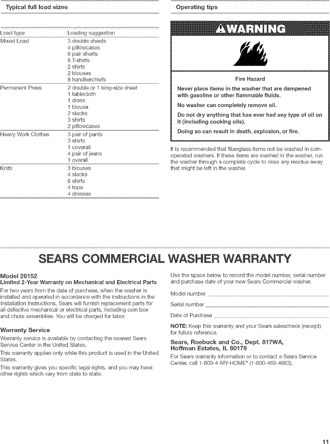 Page 11 of 12 - Kenmore 11026152500 User Manual  WASHER COMMERCIAL - Manuals And Guides L0523237