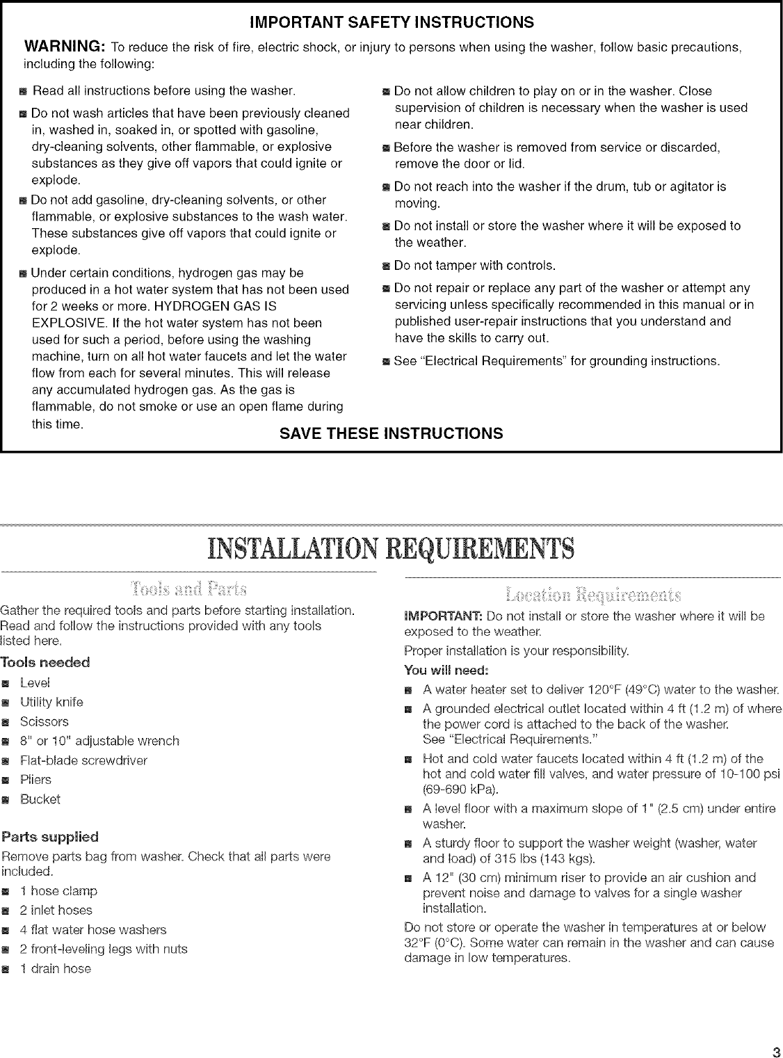 Page 3 of 12 - Kenmore 11026152500 User Manual  WASHER COMMERCIAL - Manuals And Guides L0523237