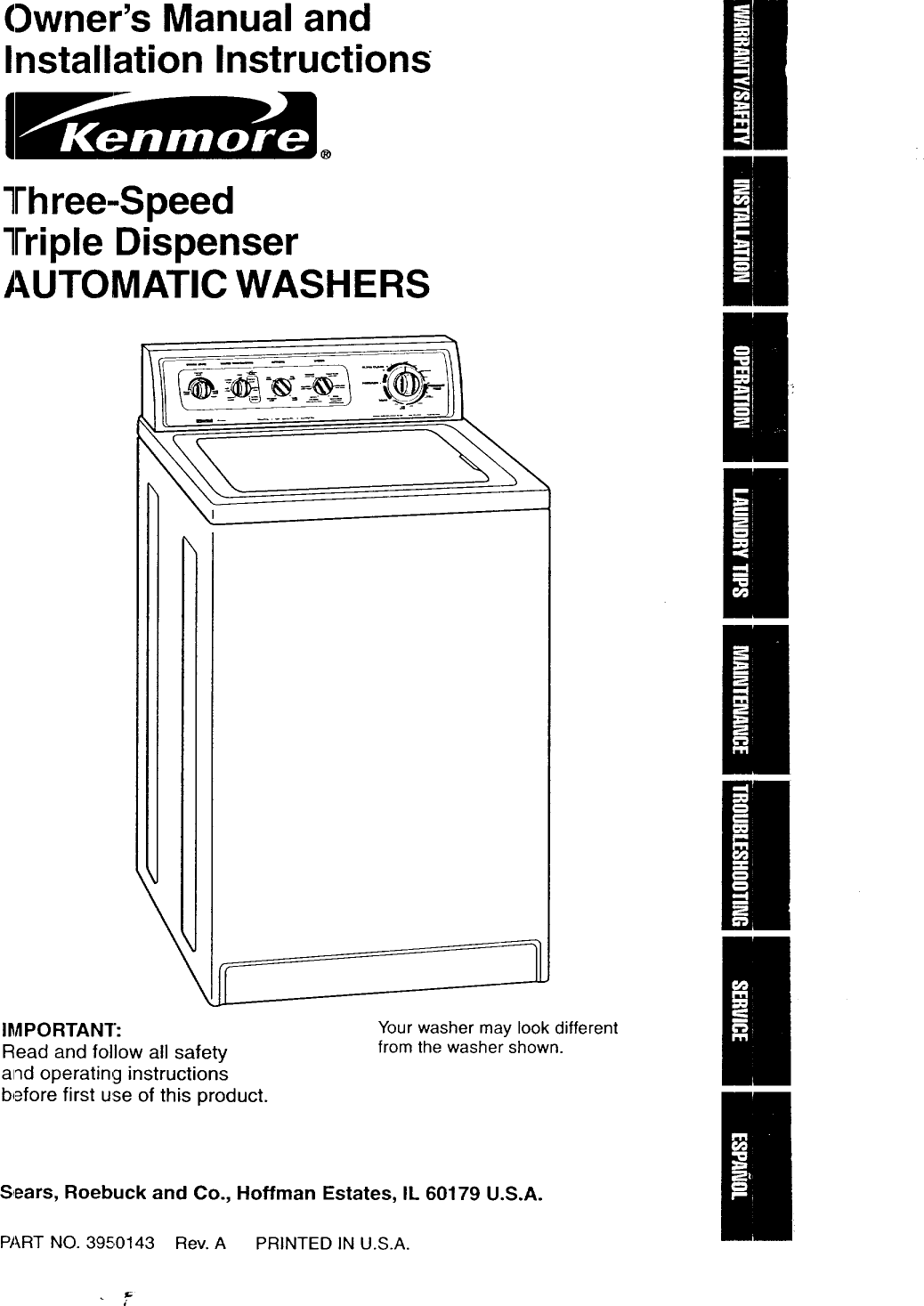 Kenmore 11026932690 User Manual Residential Washers Manuals And Guides ...