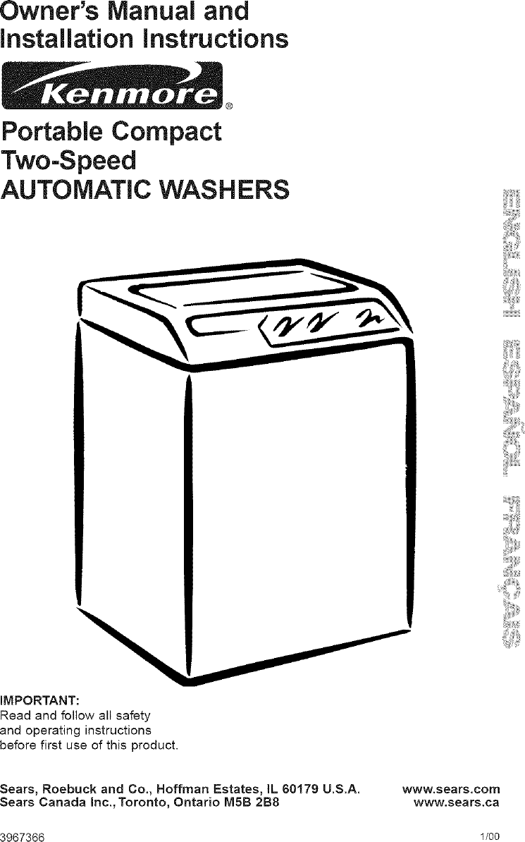 Kenmore 1102970093 User Manual COMPACT AUTOMATIC WASHER Manuals And ...