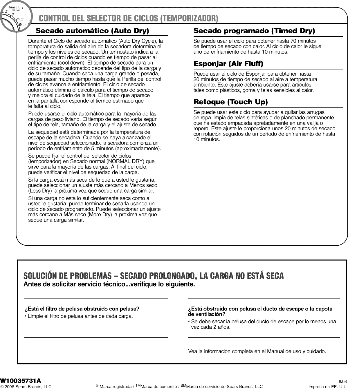 Page 4 of 4 - Kenmore 11069522800 User Manual  RESIDENTIAL DRYER - Manuals And Guides L0810398