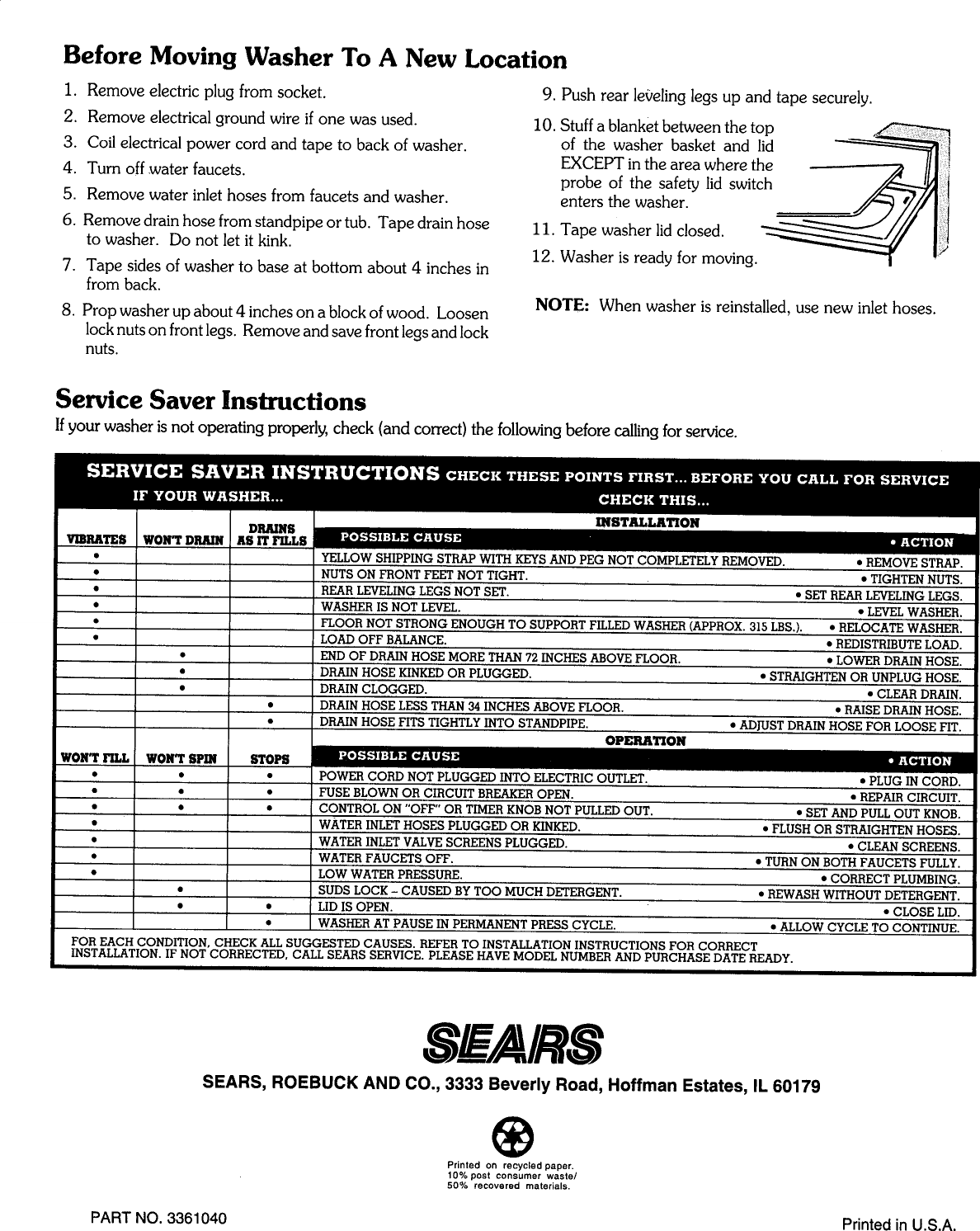 Page 8 of 8 - Kenmore 11092380200 User Manual  WASHER - Manuals And Guides 1506243L