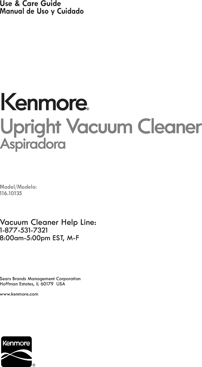 Kenmore 11610135510 User Manual VACUUM Manuals And Guides 1506249L