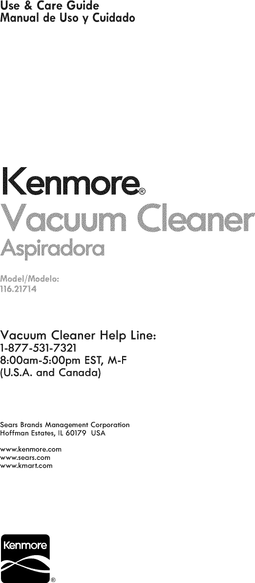 Kenmore 11621714111 User Manual VACUUM Manuals And Guides 1501283L