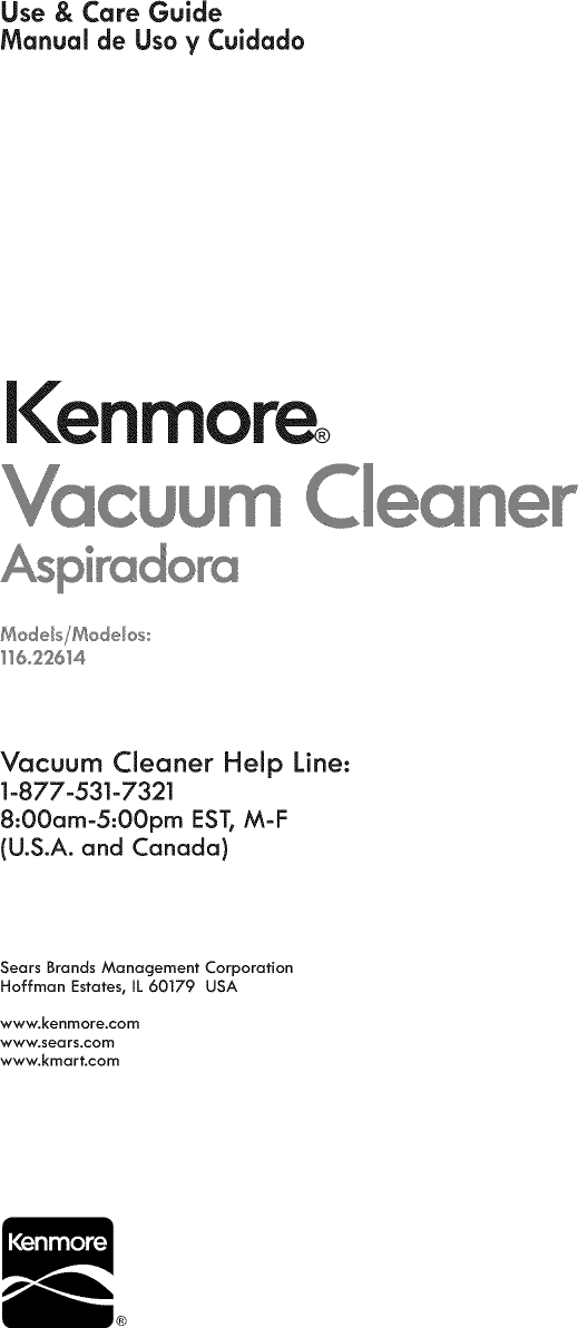 Kenmore 11622614310 User Manual VACUUM Manuals And Guides 1307364L