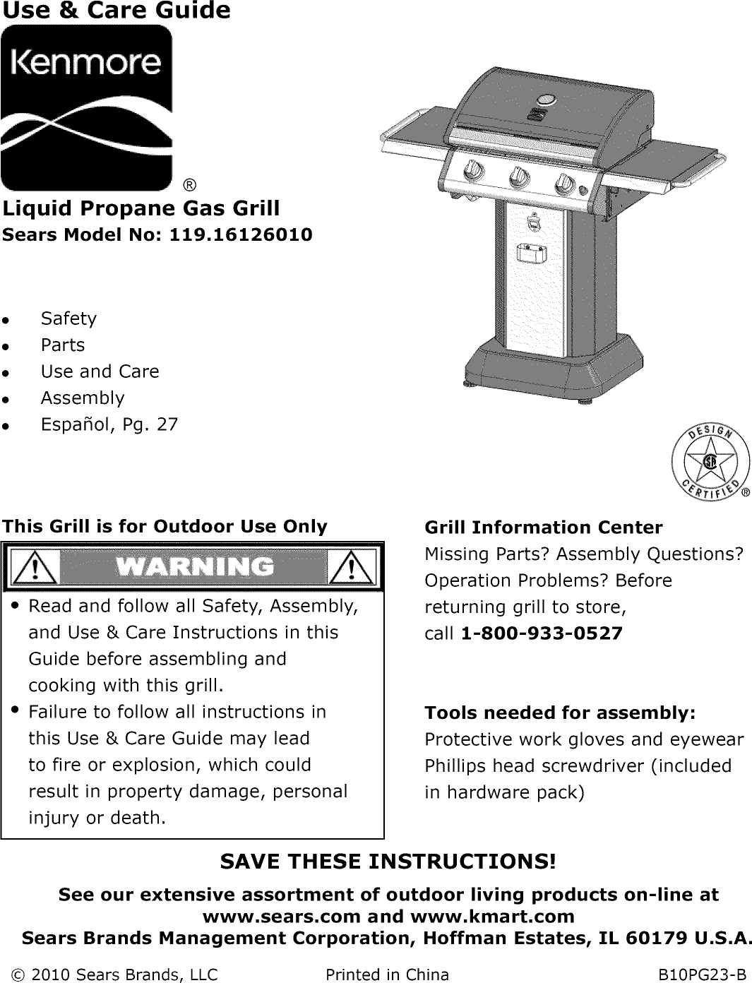 Kenmore 11916126010 User Manual GAS GRILL Manuals And Guides L1002263