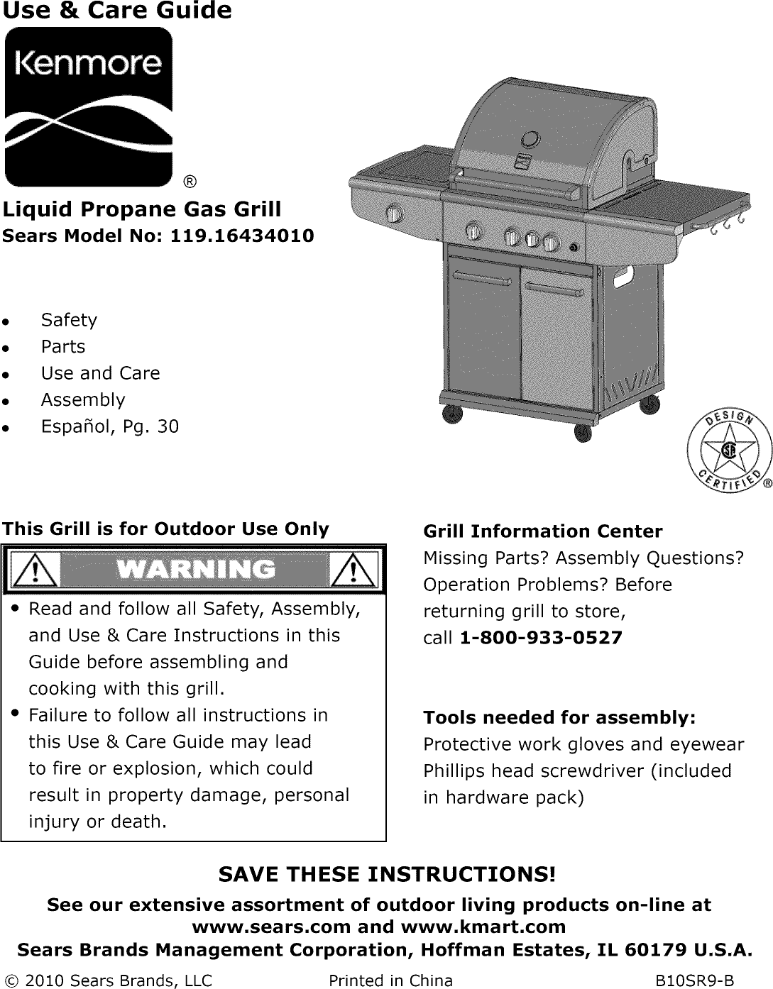 Kenmore 11916434010 User Manual GAS GRILL Manuals And Guides L1002267