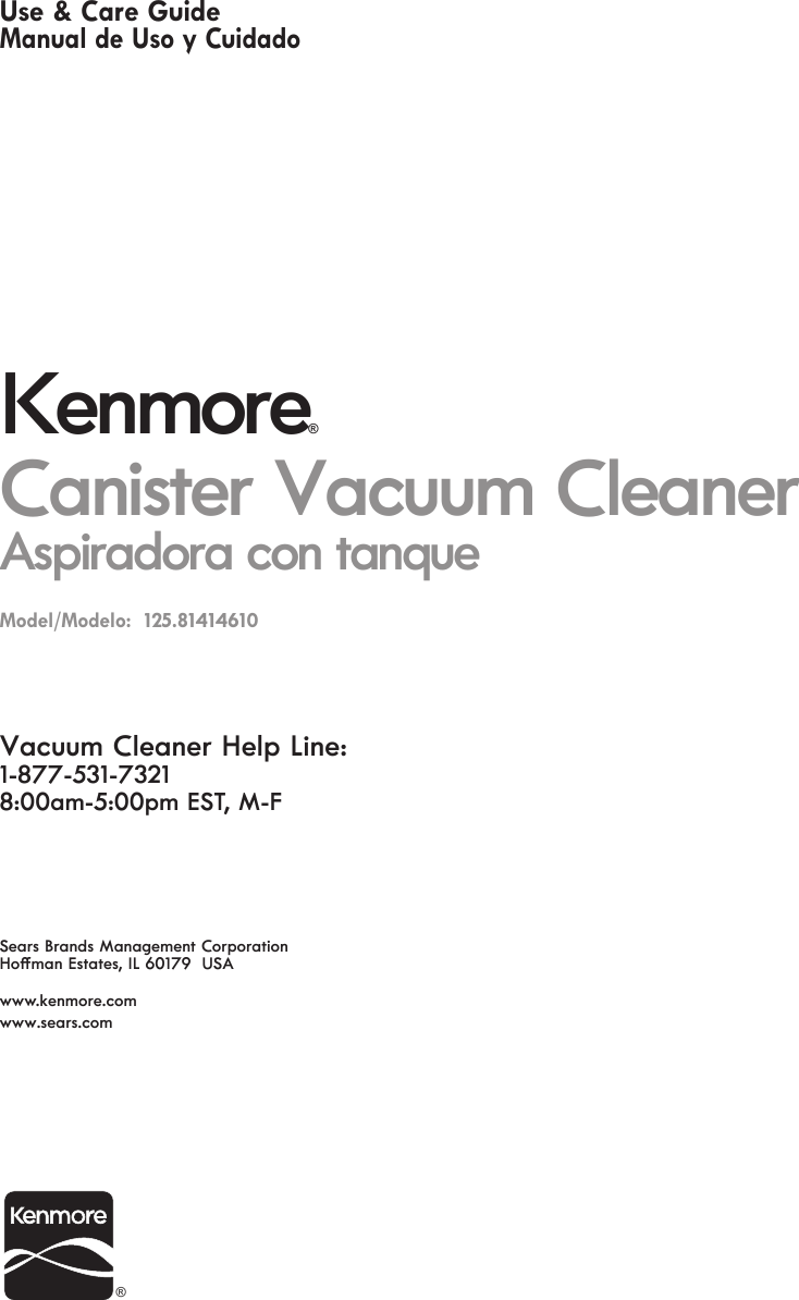 Kenmore 12581414610 User Manual VACUUM Manuals And Guides 1702458L