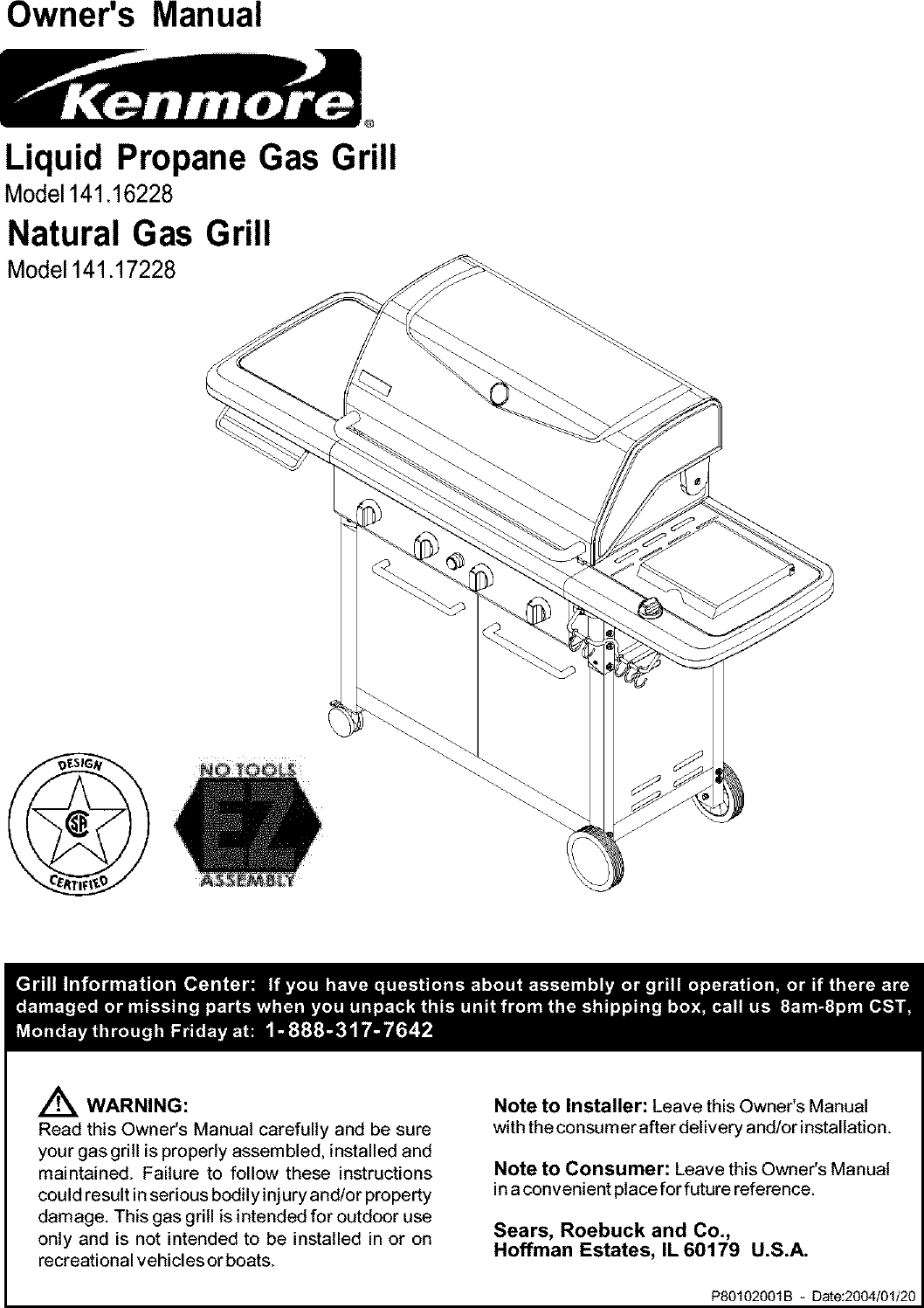 Kenmore 14116228 User Manual Liquid Propane Gas Grill Manuals And Guides L0401208