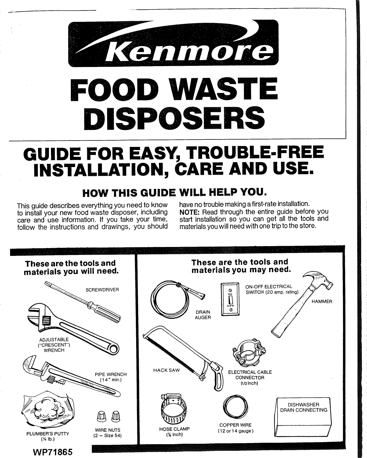 Page 1 of 10 - Kenmore 17560450 User Manual  DISPOSER - Manuals And Guides L0809262
