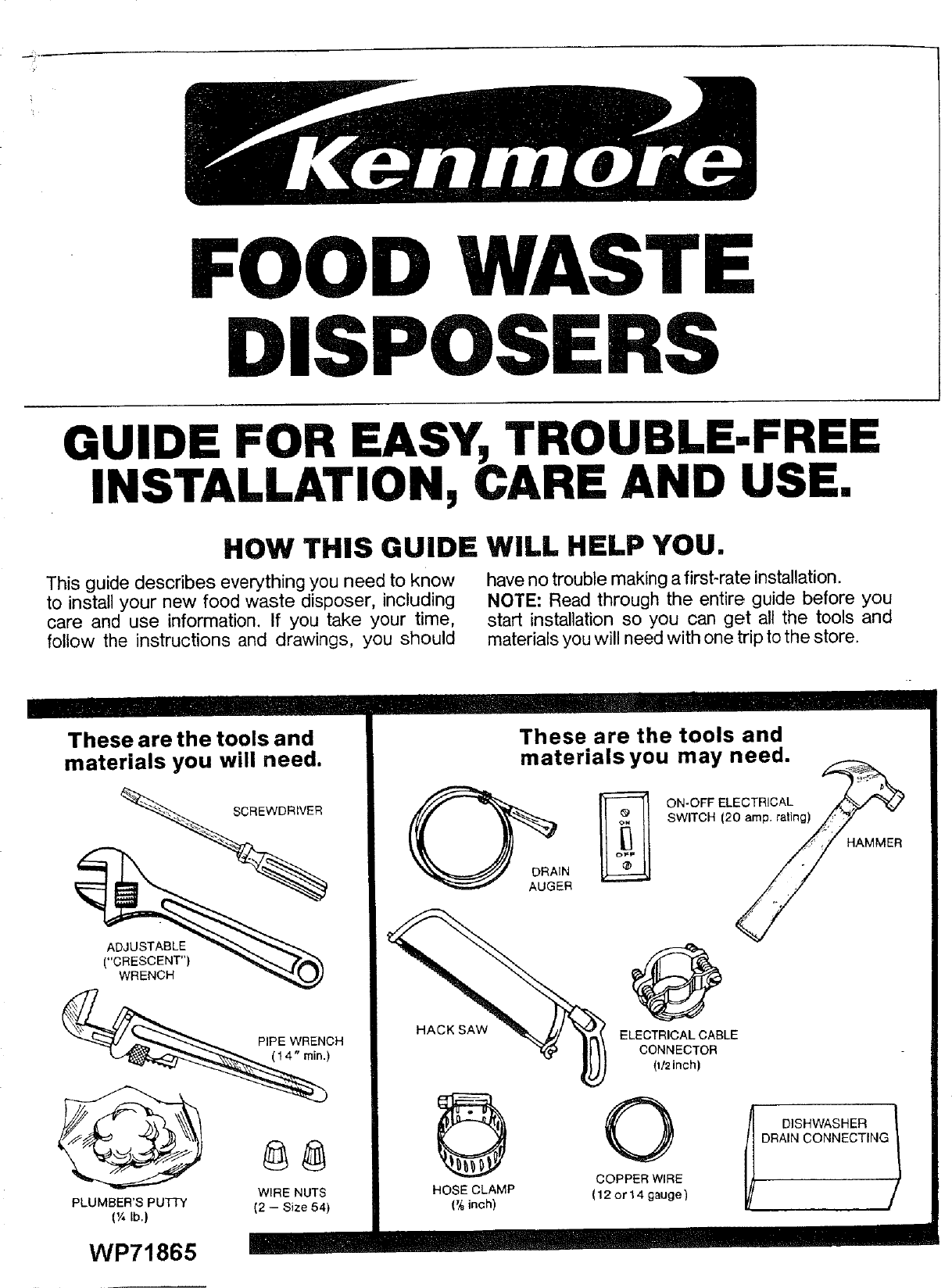 Page 1 of 10 - Kenmore 17560514 User Manual  DISPOSER (IN-SINK-ERATOR) - Manuals And Guides L0712592