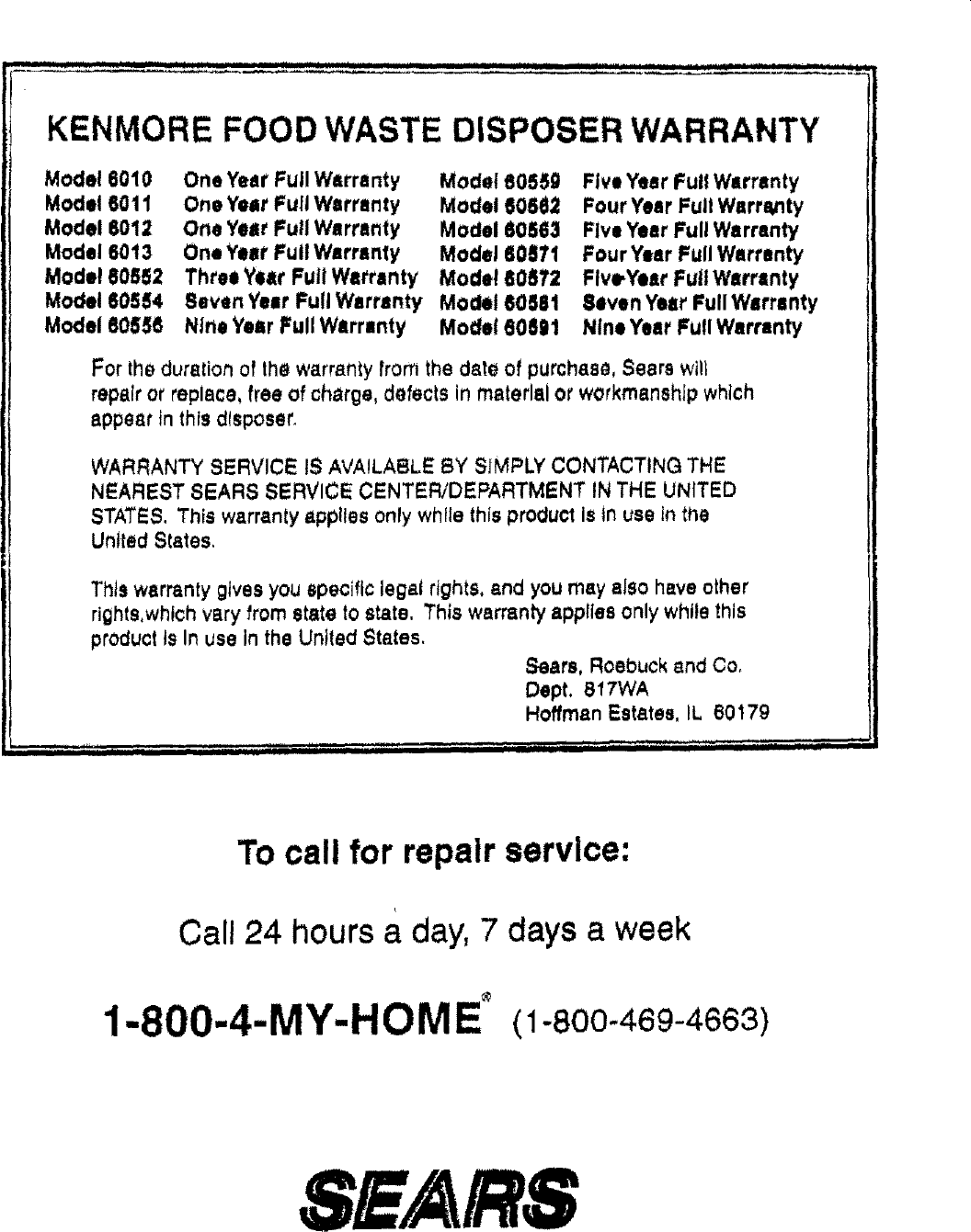 Page 8 of 8 - Kenmore 17560572 User Manual  FOOD WASTE DISPOSER - Manuals And Guides L0709059