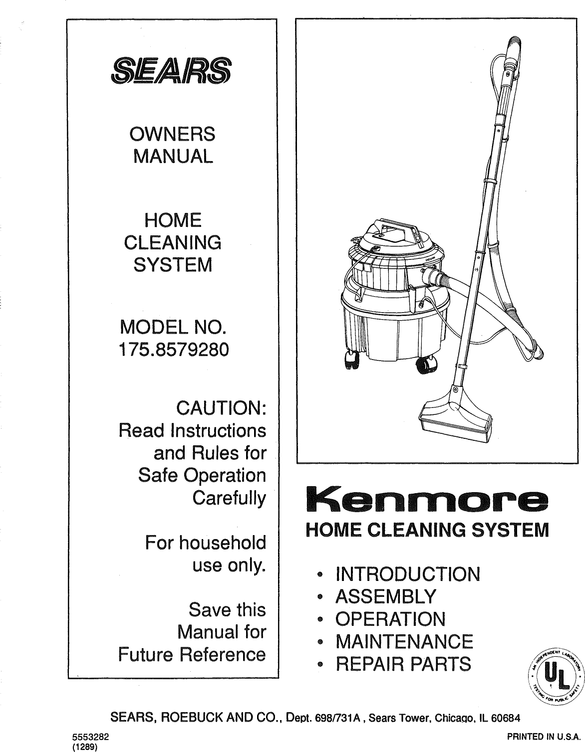 Kenmore 1758579280 User Manual HOME CLEANING SYSTEM Manuals And Guides ...