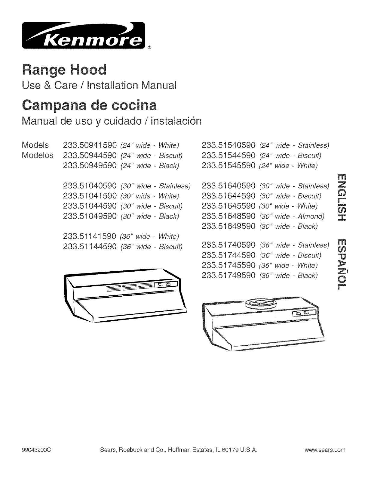 Kenmore 23350944590 User Manual RANGE HOOD Manuals And Guides L0504531