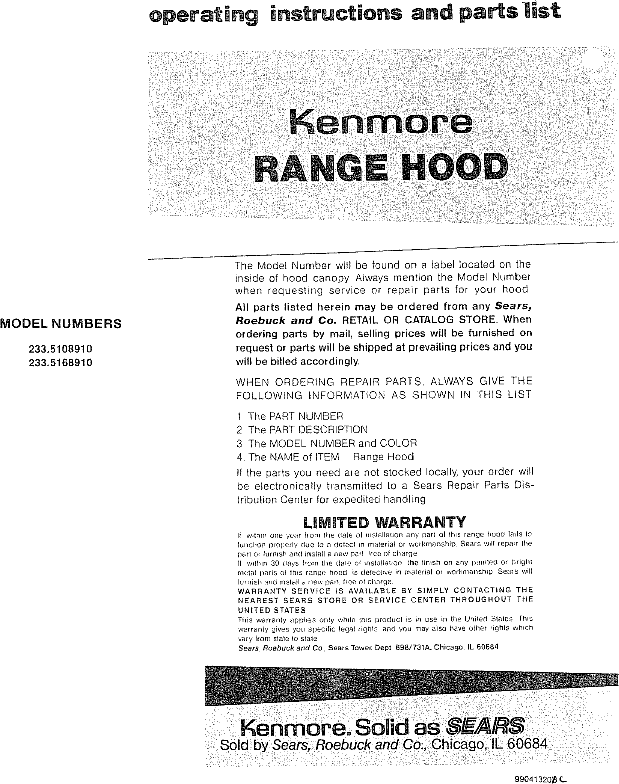 Page 4 of 4 - Kenmore 2335108910 User Manual  RANGE HOOD - Manuals And Guides L0910461