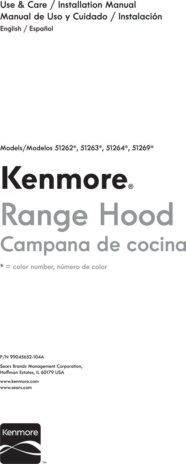 Kenmore 23351262710 51262, 51263, 51264, 51269 (99045652 104A) User