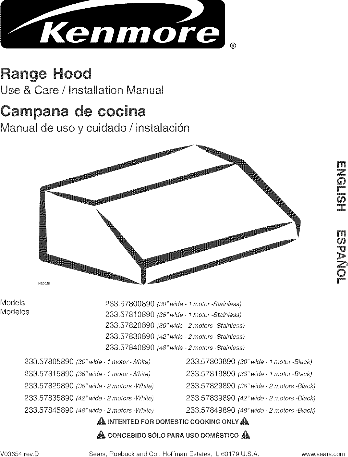 Kenmore 23357800890 User Manual Range Hood Manuals And Guides L0504549