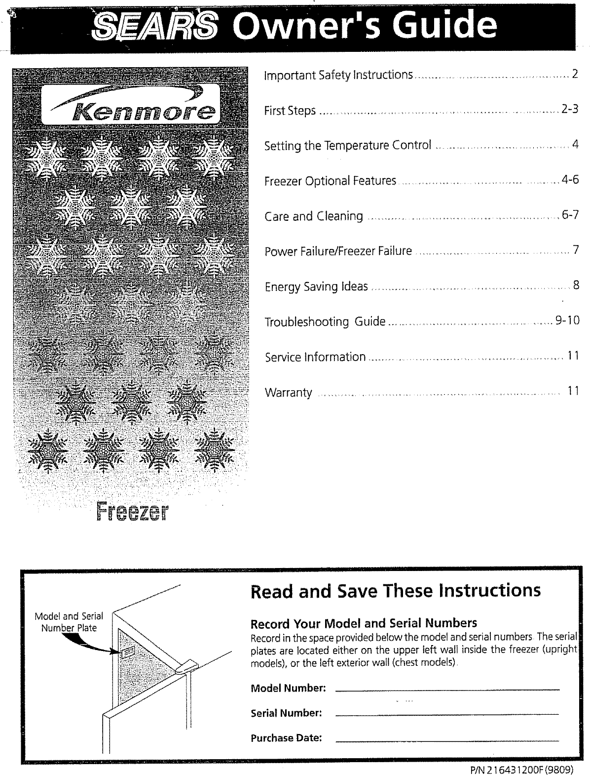 Kenmore 25329111990 User Manual UPRIGHT FREEZER Manuals And Guides L0708411