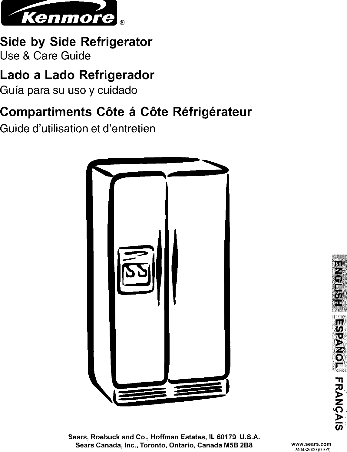 Kenmore 25351232101 User Manual SIDE BY REFRIGERATOR Manuals And Guides
