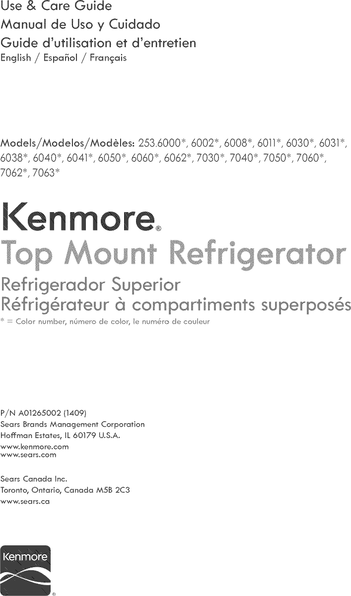 Kenmore 253 Refrigerator Manual