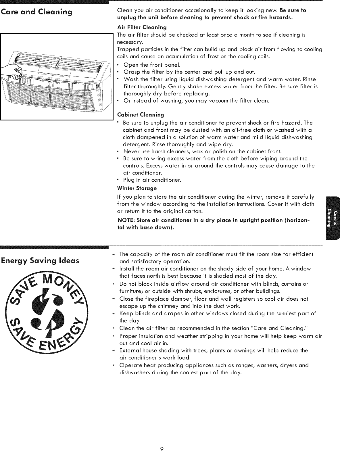 Page 9 of 12 - Kenmore 25370062011 User Manual  ROOM AIR CONDITIONER - Manuals And Guides 1206337L
