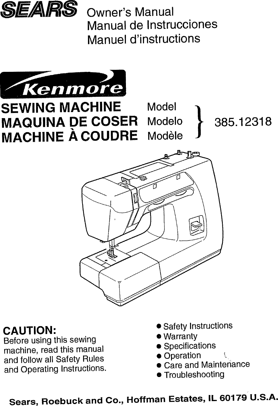 Kenmore 38512318990 User Manual SEWING MACHINE Manuals And Guides L0804244