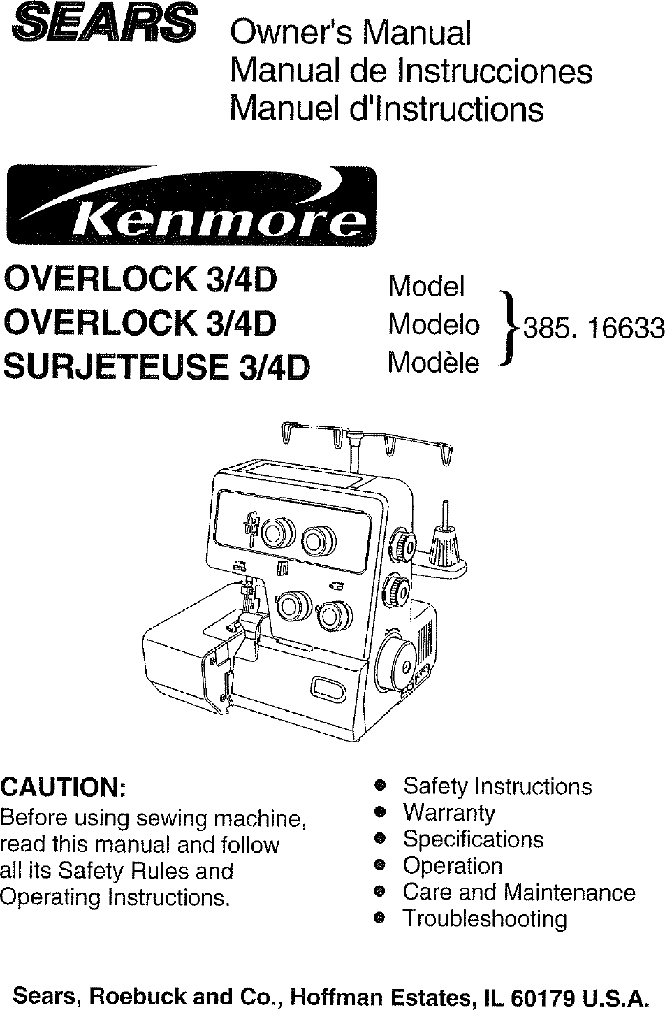 Kenmore 38516633790 User Manual SEWING MACHINE Manuals And Guides L0807581