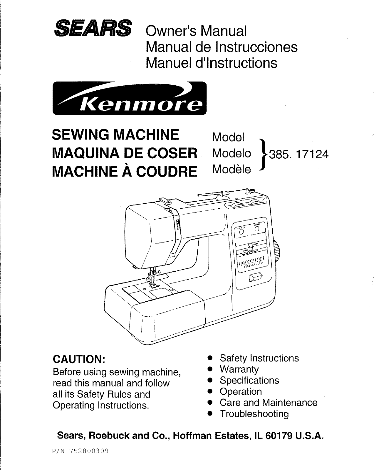 Kenmore 38517124790 User Manual SEWING MACHINE Manuals And Guides L0801852