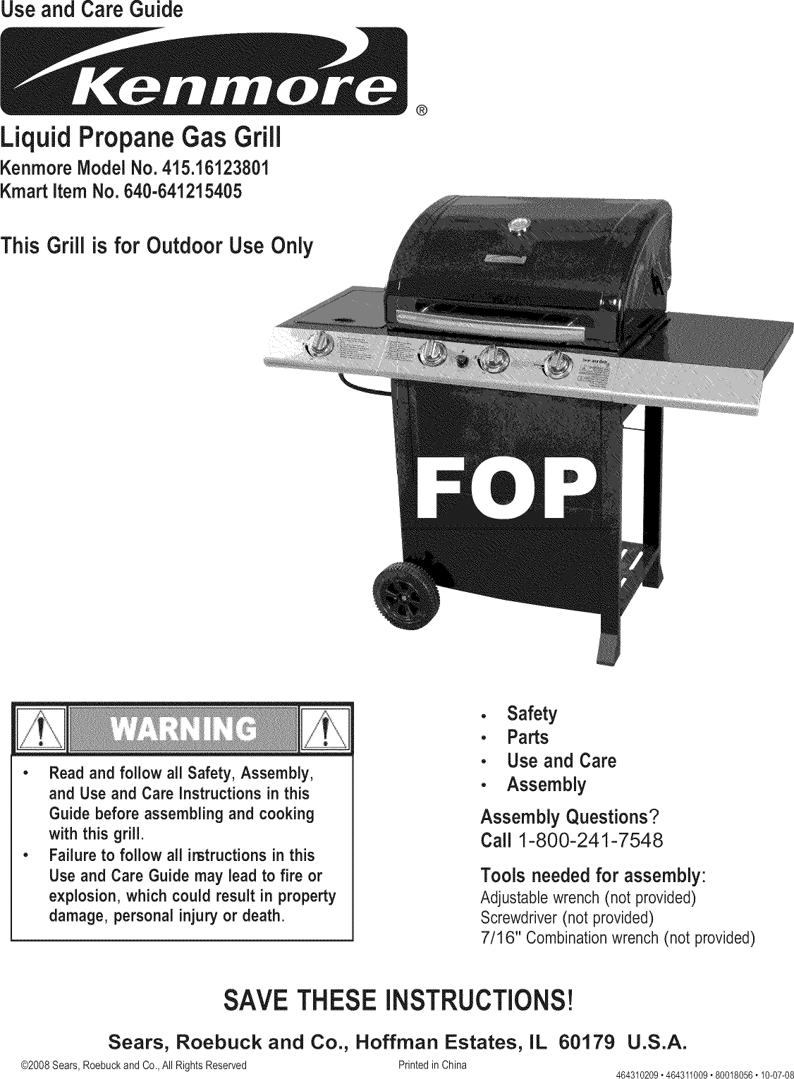 Kenmore 41516123801 User Manual GRILL Manuals And Guides L0812583