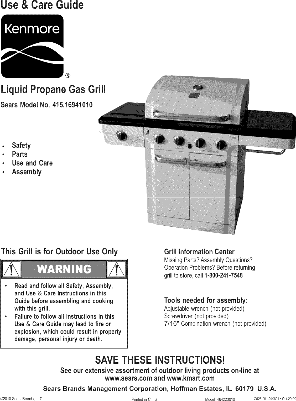 Kenmore 41516941010 User Manual GAS GRILL Manuals And Guides L0911312