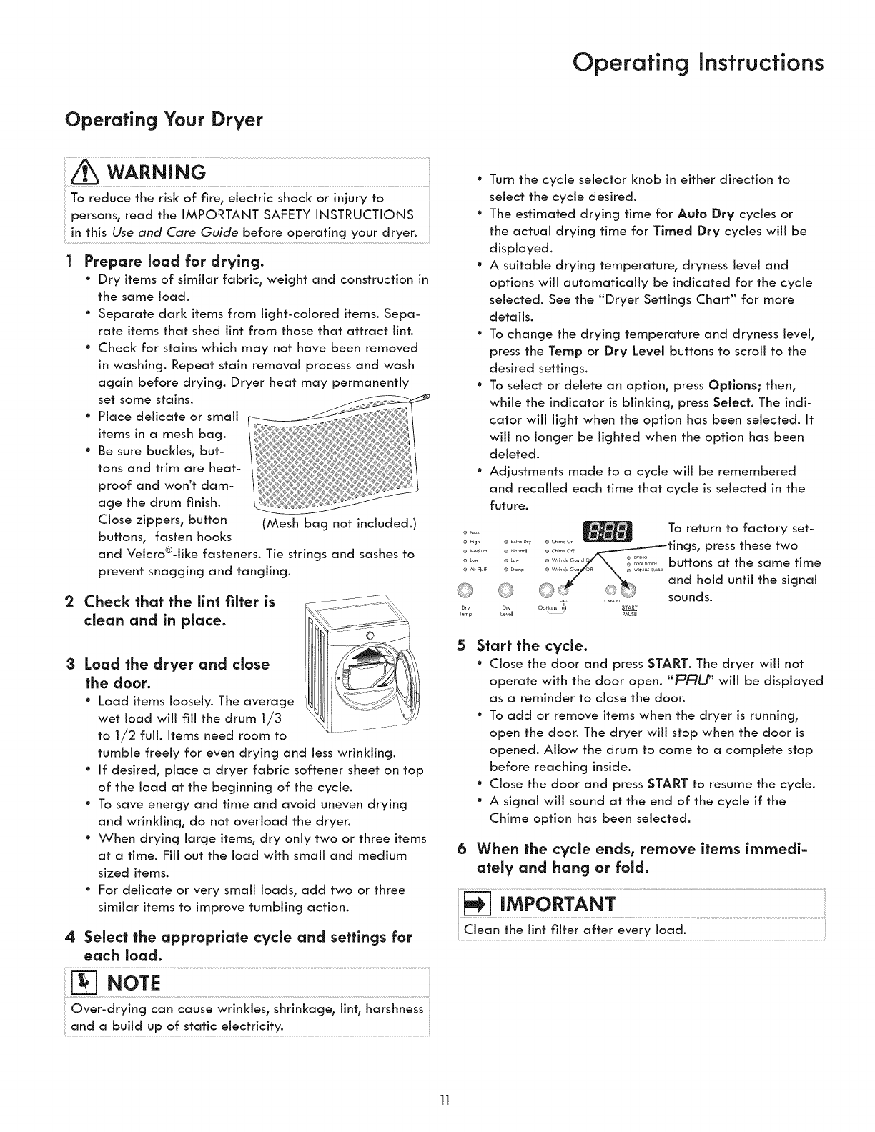 Kenmore 41781122310 User Manual DRYER Manuals And Guides 1310163L