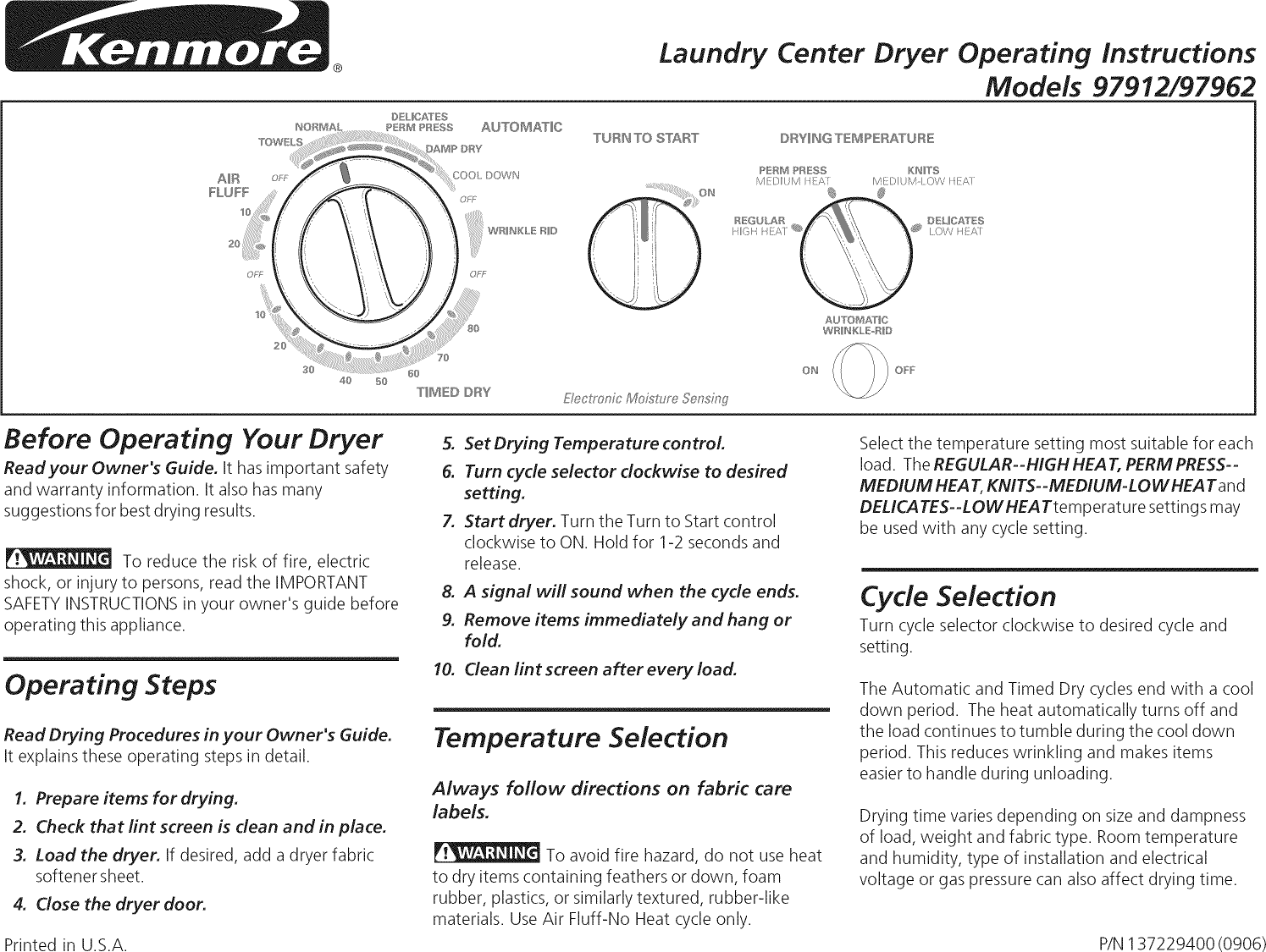 Page 1 of 8 - Kenmore 41797912704 User Manual  LAUNDRY CENTER - Manuals And Guides L0911151