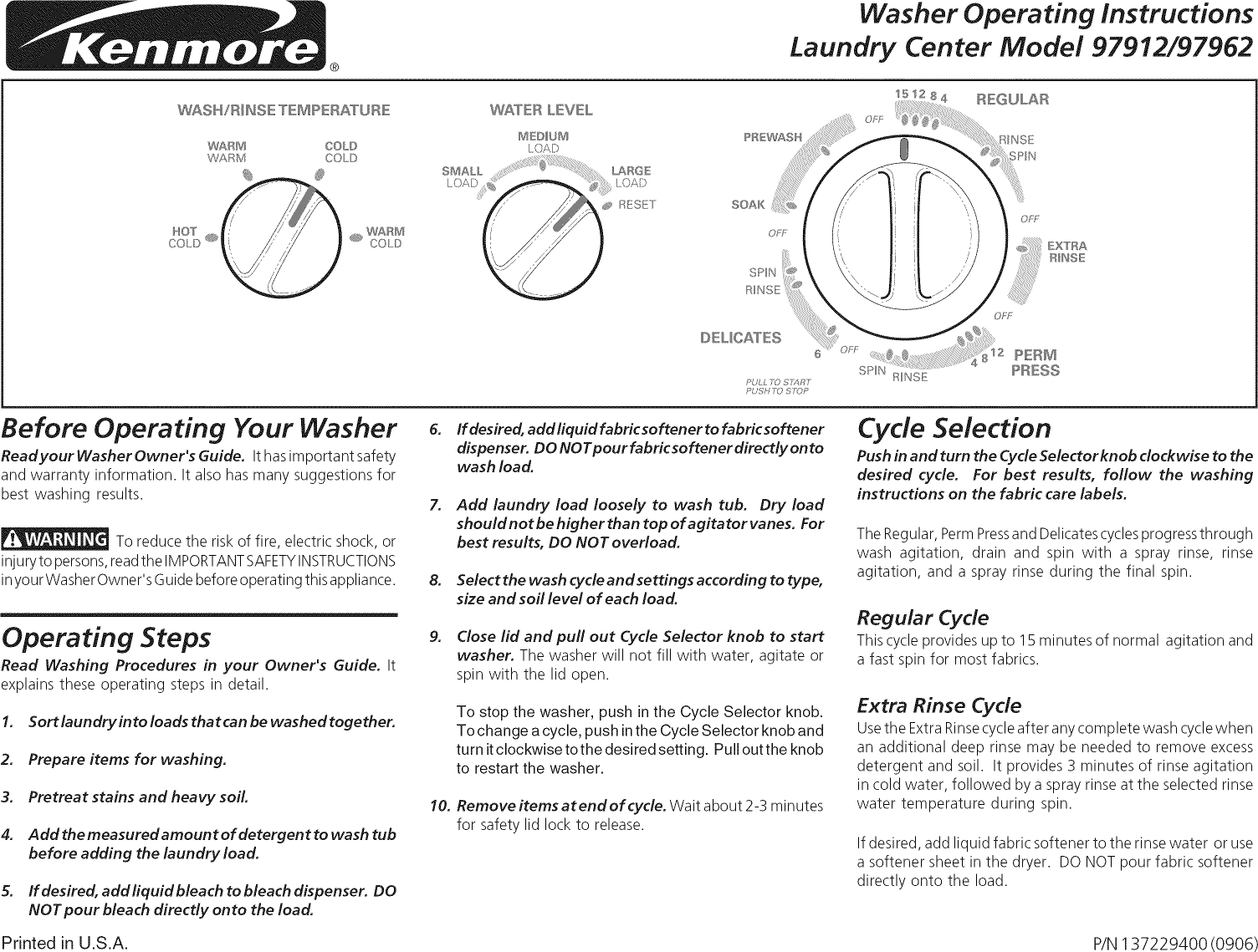 Page 3 of 8 - Kenmore 41797912704 User Manual  LAUNDRY CENTER - Manuals And Guides L0911151