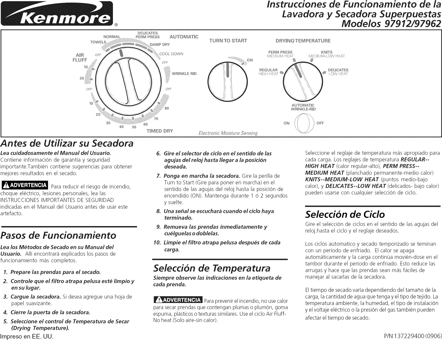 Page 5 of 8 - Kenmore 41797912704 User Manual  LAUNDRY CENTER - Manuals And Guides L0911151