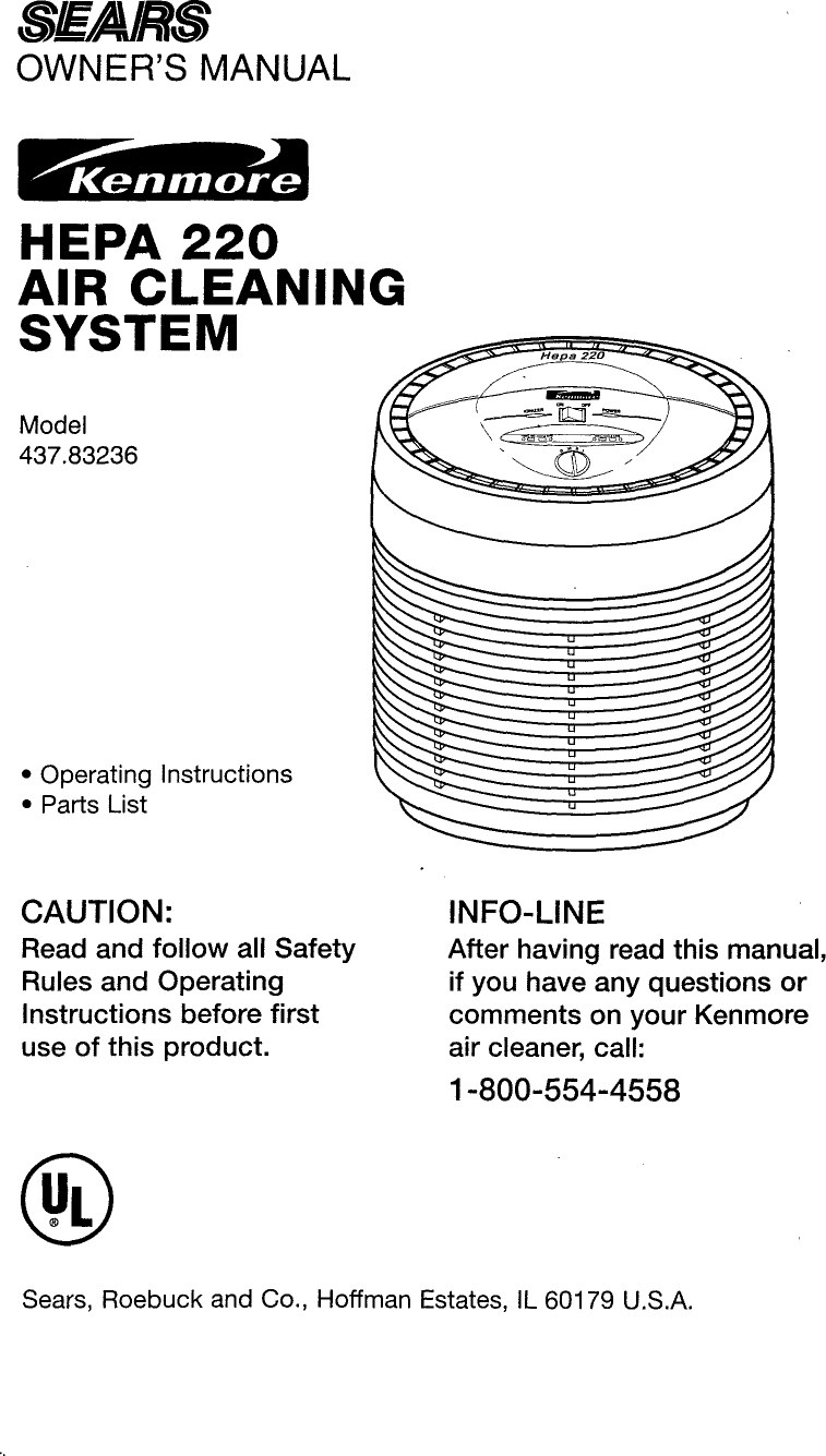 Page 1 of 11 - Kenmore 43783236 User Manual  AIR CLEANER - Manuals And Guides L0810462