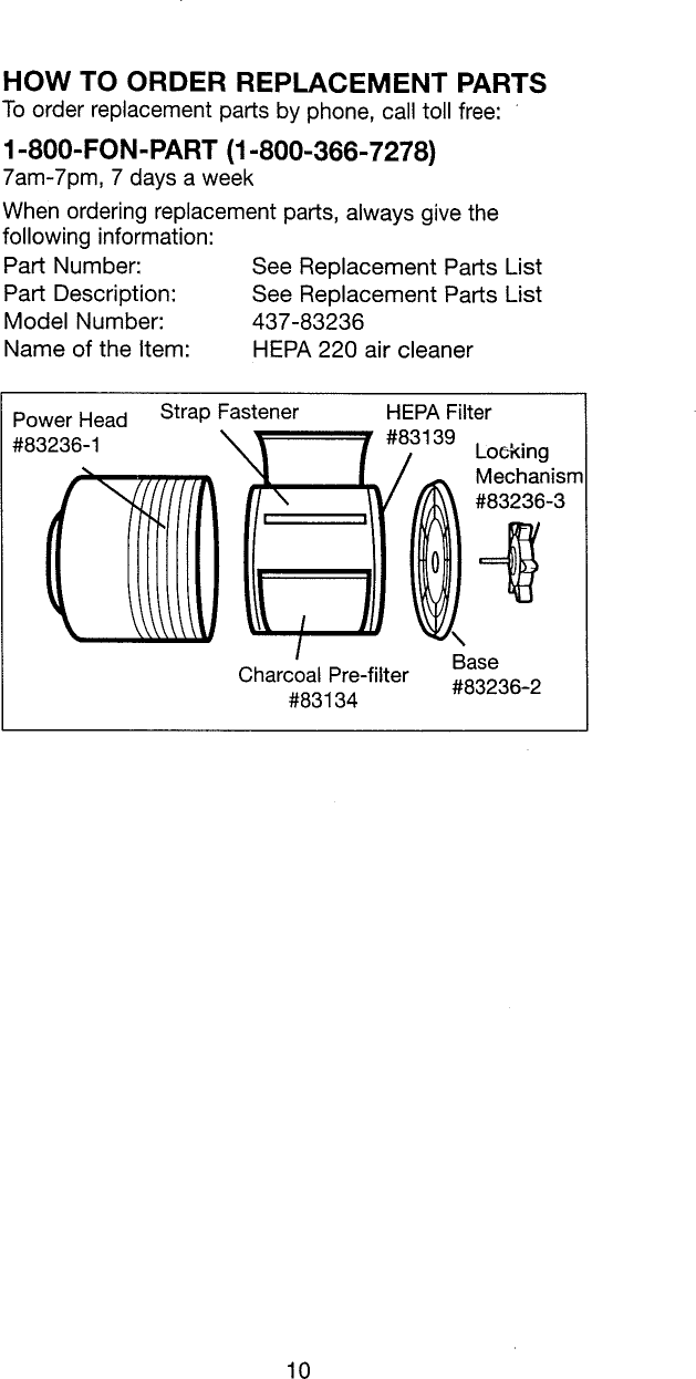 Page 10 of 11 - Kenmore 43783236 User Manual  AIR CLEANER - Manuals And Guides L0810462