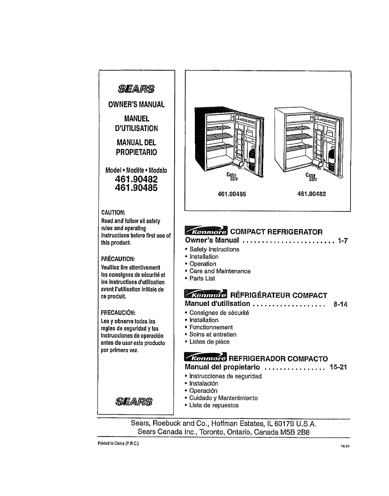 Kenmore 46190482 User Manual COMPACT REFRIGERATOR Manuals And Guides