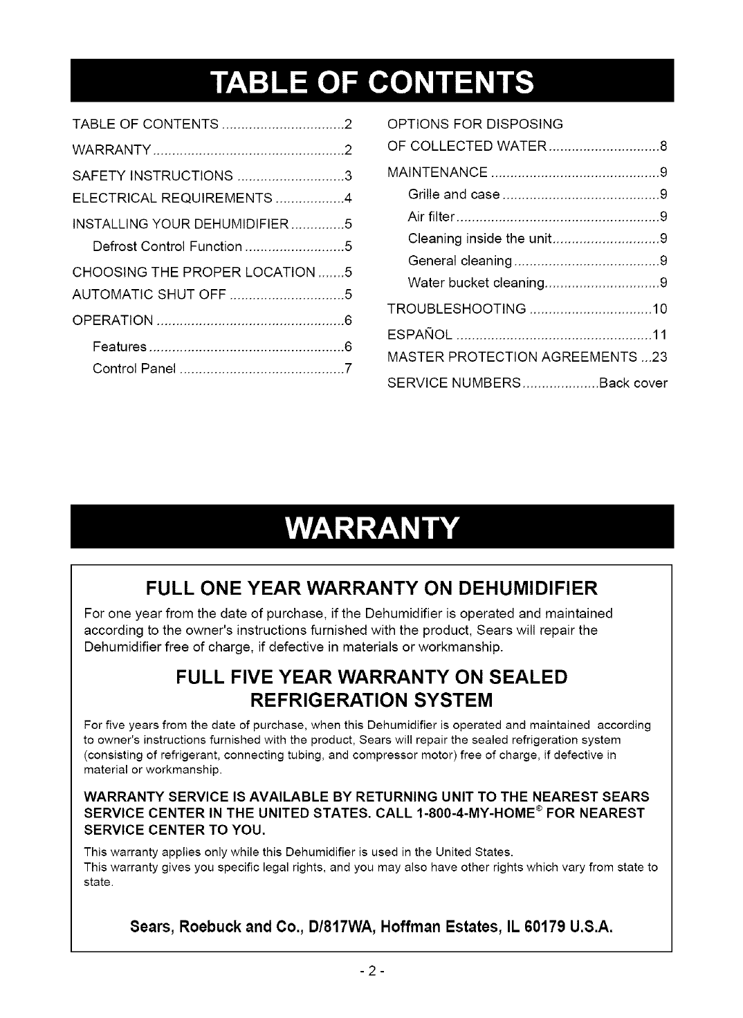 Kenmore 58054351500 User Manual DEHUMIDIFIER Manuals And Guides L0607456
