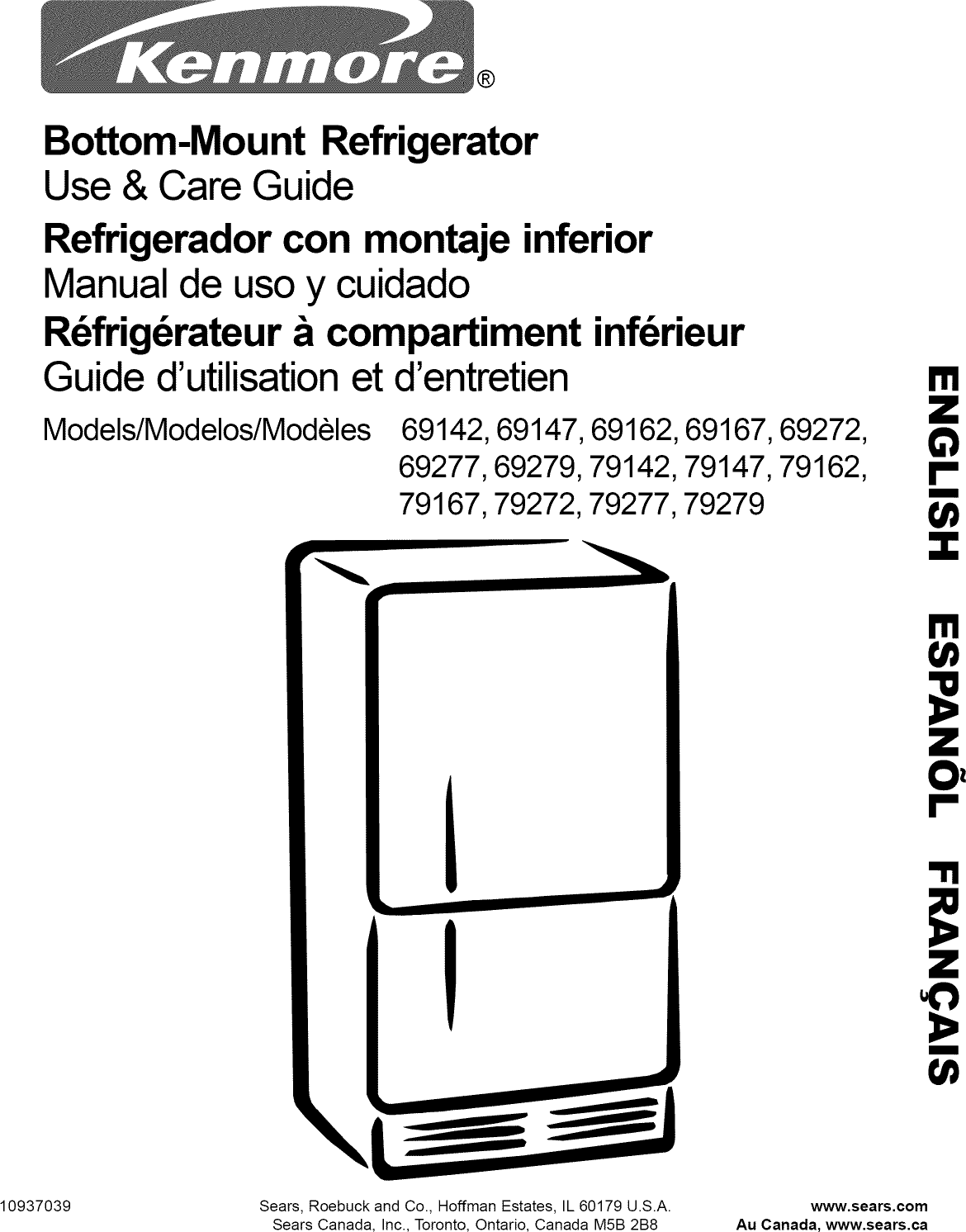 Kenmore 59669142991 User Manual BOTTOM MOUNT REFRIGERATOR Manuals And