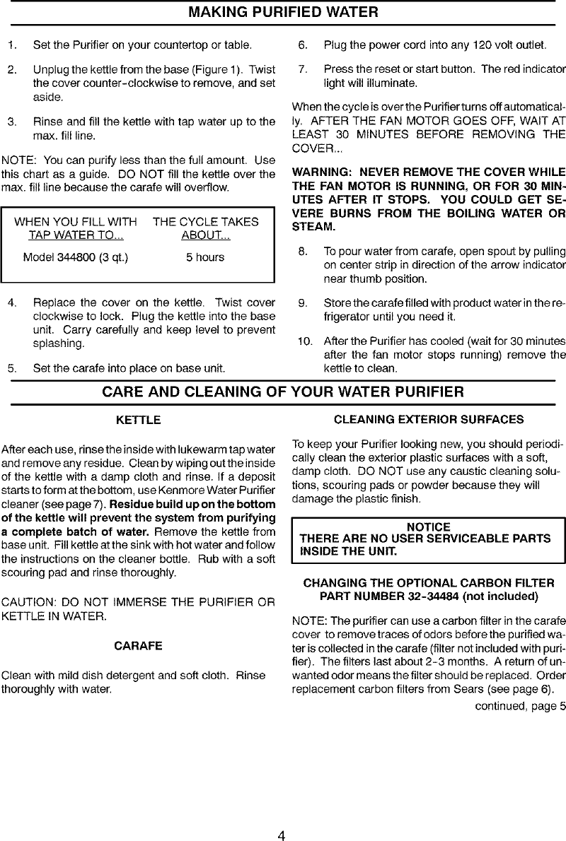 Page 4 of 7 - Kenmore 625344800 User Manual  COUNTERTOP WATER PURIFIER - Manuals And Guides L0411299