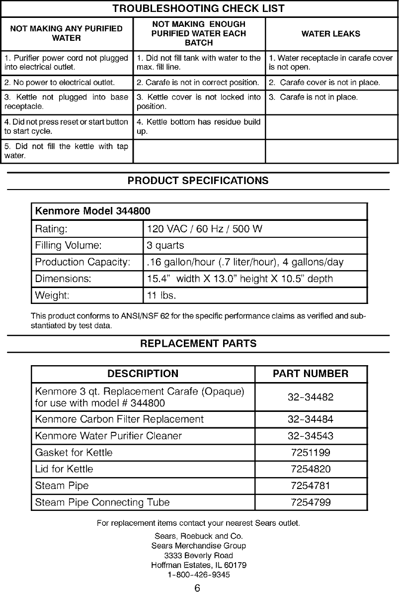 Page 6 of 7 - Kenmore 625344800 User Manual  COUNTERTOP WATER PURIFIER - Manuals And Guides L0411299