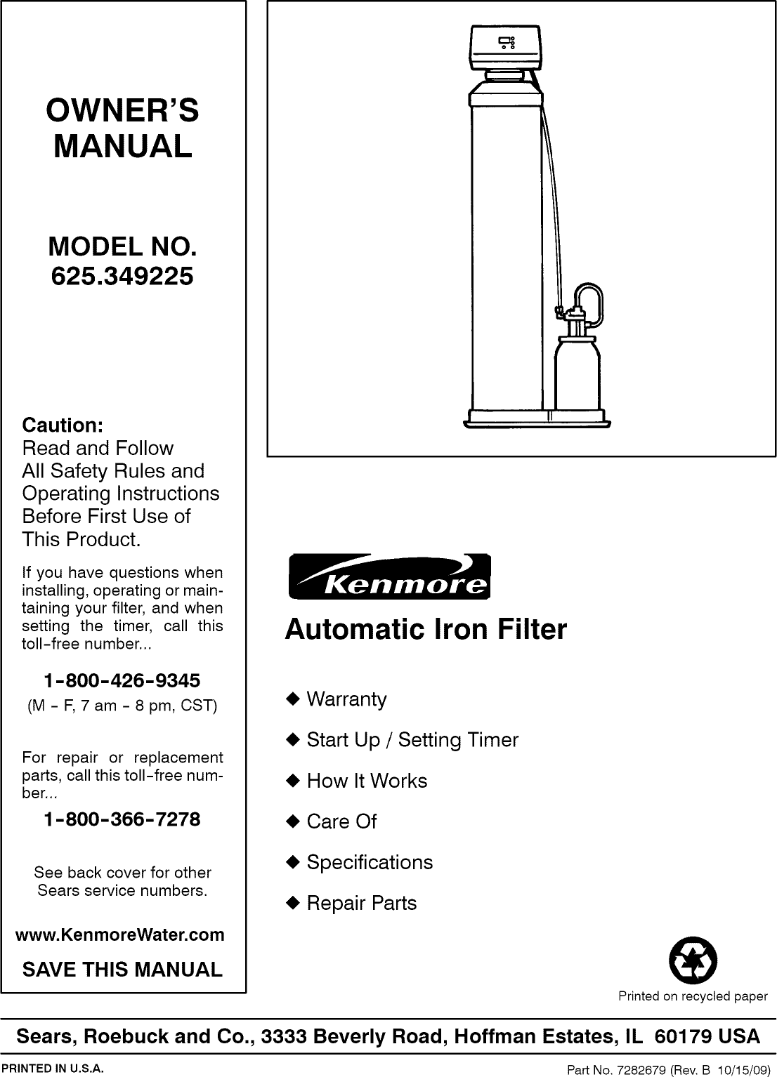 Kenmore 625349225 User Manual IRON FILTER Manuals And Guides L0911230