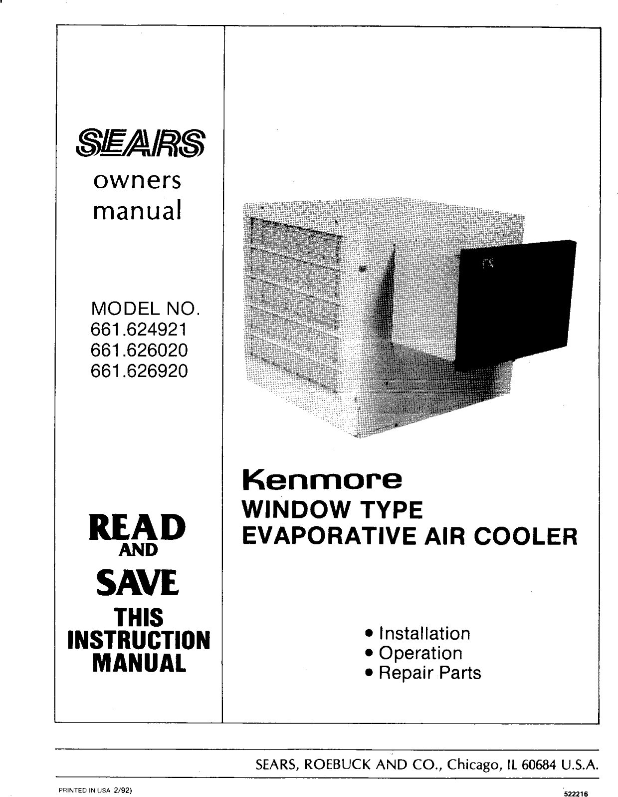 Page 1 of 12 - Kenmore 661624921 1209396L User Manual  EVAPORATIVE AIR COOLER - Manuals And Guides