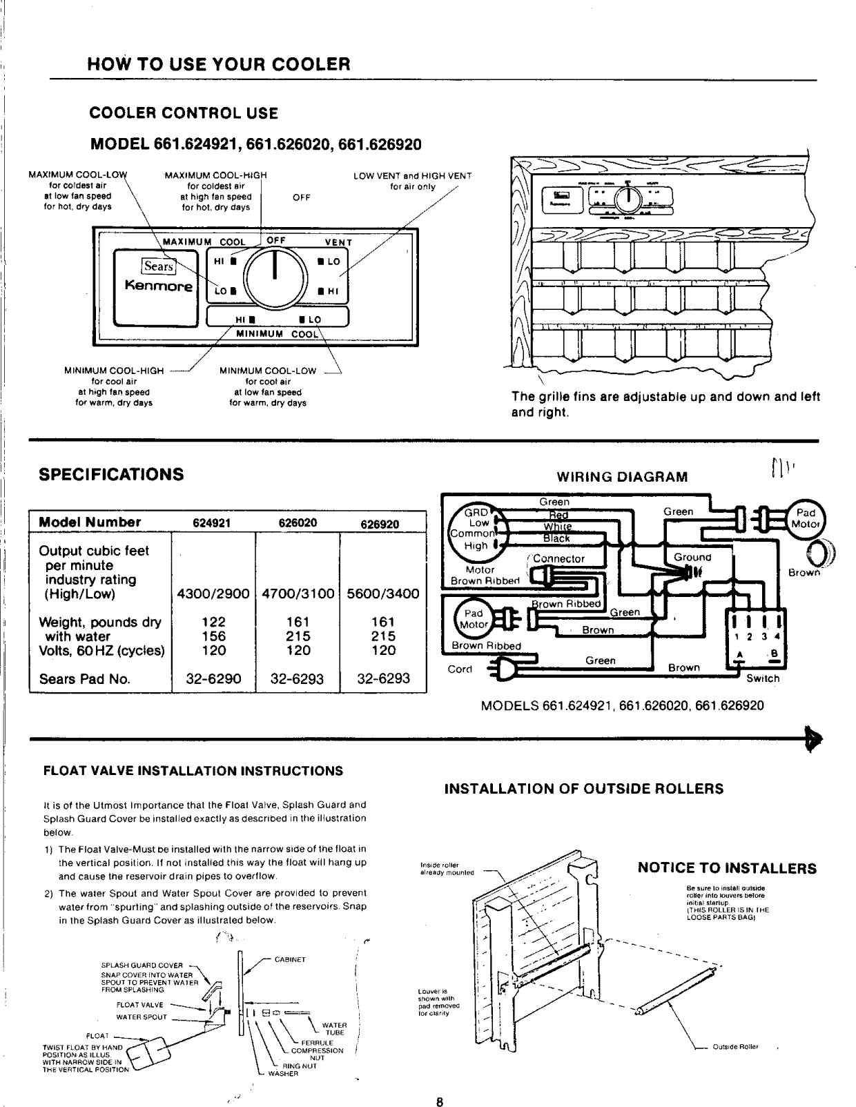 Page 8 of 12 - Kenmore 661624921 1209396L User Manual  EVAPORATIVE AIR COOLER - Manuals And Guides
