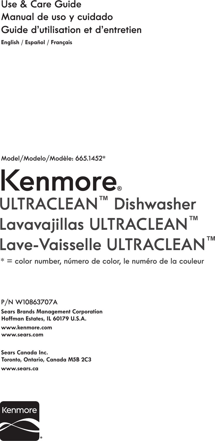 Kenmore 66514523N611 OM W10863707A_ 66514523N610 User Manual DISHWASHER