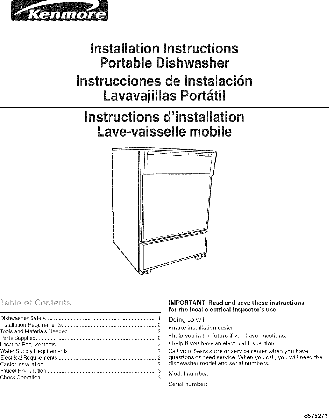 Kenmore Elite 66513323k605 Drawer Dishwasher Owner's Manual