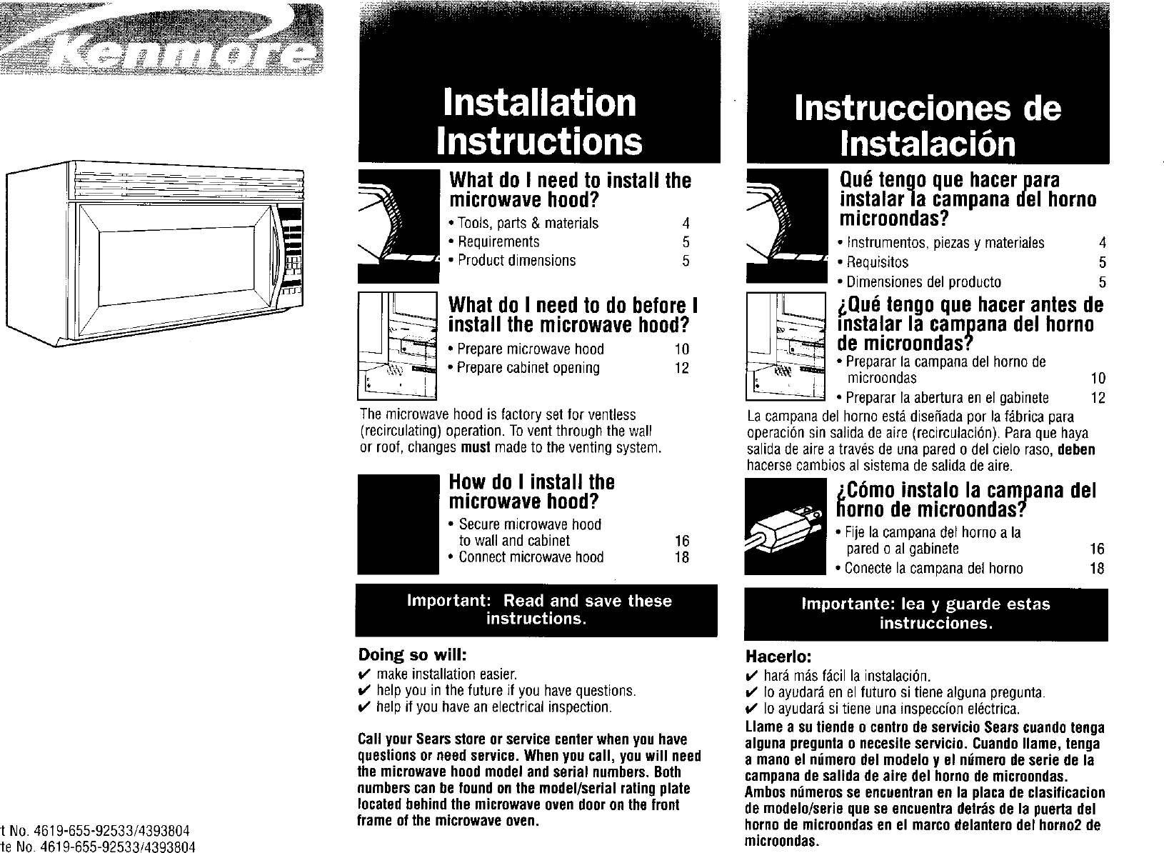 Kenmore 66568600890 User Manual MICROWAVE OVEN/HOOD COMBO Manuals And